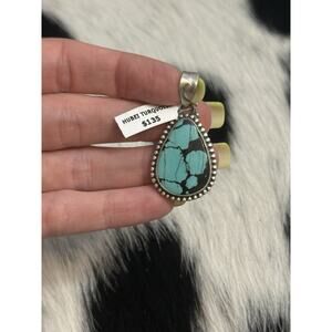 Native American SW Sterling Silver Hubei Blue Turquoise Tear Drop Pendant